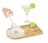 Fatiya Margarita - Juego de bordes de sal de madera con cuenco de acero inoxidable de 6,4 cm, bordes de cristal para cóctel de azúcar para bebidas, platos de hasta 15,2 cm, accesorios de bar para el