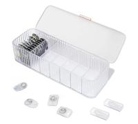 Fatiya Organizador diario de lentes de contacto con 2 removedores y 2 pinzas, almacenamiento desechable para lentes de contacto con tapa y 8 rejillas, caja dispensadora transparente para escritorio,