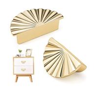 Fatiya Paquete de 2 pomos de gabinete de oro cepillado, pomos de puerta de armario semicirculares, tiradores de cajón vintage de aleación de zinc dorado con tornillos para cajones de tocador, armarios