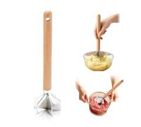 Fatiya Picadora de carne de acero inoxidable 304 con mango de madera, herramienta picadora de carne molida de 6 cuchillas de 11 pulgadas, herramienta de cocina para triturador de carne de hamburguesa