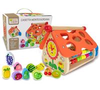 FATTO DI Legno Casita Montessoriana de Madera, Juego Educativo Montessori con ábaco y Formas y el balonero, Juegos de Madera para niños a Partir de 24 Meses