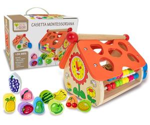 FATTO DI Legno Casita Montessoriana de Madera, Juego Educativo Montessori con ábaco y Formas y el balonero, Juegos de Madera para niños a Partir de 24 Meses