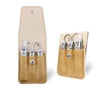 FatySuby Juego de cortaúñas de 6 piezas, kit de cortaúñas personal, kits de aseo de acero inoxidable, cortaúñas para los pies, herramientas para el cuidado de uñas con funda de cuero, caqui