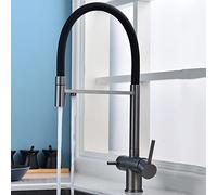 Faucet Kitchen 3 Way, Kitchen Faucet Swivel Brass Water Cold and Hot Straight Drinking Water 3 in 1 Mixer Kitchen, Grey