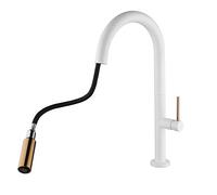 Faucets for Kitchen Sinks, Rotating Hot and Cold Kitchen Faucets Kitchen Faucet, Kitchen Faucet with Pull Down Sprayer with Shower Spout-White