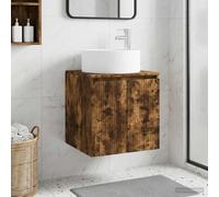 Faucqir Armario para lavabo montado en la pared de madera de roble ahumado con mucho espacio de almacenamiento, puerta y bisagras, tamaño compacto 49,5 x 44,5 x 65,5 cm