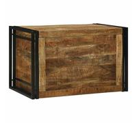 Faucqir Caja de almacenamiento de madera de mango rugosa con marco de hierro, 80 x 50 x 50 cm, cofre rústico con espacio de almacenamiento, caja de asiento y tapa para salón, dormitorio, vestíbulo y