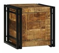 Faucqir Caja de almacenamiento de madera maciza de mango de 40 x 40 x 40 cm con marco de hierro, cofre rústico como asiento y espacio de almacenamiento para salón, dormitorio, vestíbulo, ideal para