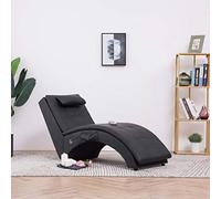 Faucqir Chaise longue con cojín de piel sintética negra con 5 modos de masaje y función de calefacción, patas de acero, 145 x 54 x 72 cm, incluye mando a distancia, ideal para salón