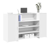 Faucqir Mesa de recepción de madera blanca 180 x 50 x 103,5 cm con armario de almacenamiento, espacio de trabajo de oficina para oficina, oficina en casa, secretaria y estudio, escritorio versátil y