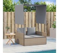 Faucqir Tumbona doble de ratán beige con techo y cortinas, tumbona de jardín de 2 plazas para terraza y balcón, incluye fundas de almohada extraíbles