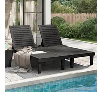 Faucqir Tumbona doble negra de polipropileno, 155 x 138 x 83 cm, respaldo ajustable, tumbona de jardín para terraza, balcón y piscina, tumbona de relax ligera para el bienestar al aire libre y la