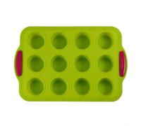 Fauhapyway 12 moldes de silicona para magdalenas con agujeros redondos para hornear magdalenas, bandeja antiadherente para hornear, bocados de huevo de cocina, tartas, pasteles (verde)