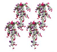 Fauhapyway 4 paquetes de flores colgantes artificiales de gloria de la mañana, hojas de eucalipto de seda de 29.5 pulgadas, plantas falsas UV, valla de boda (loto + morado)