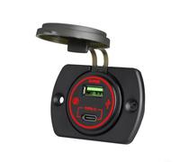 Fauhapyway 66W Dual-Port USB Car Charger Socket con anillo LED, PD y para carga súper rápida qc3.0, montaje en panel para vehículos de 12/24V (rojo)