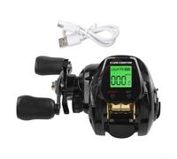 Fauhapyway Carrete Baitcast Alarma digital de mordida de pesca 7.2:1 relación de engranajes de alta velocidad, contador de profundidad, sistema de freno magnético, batería recargable (negro derecho)