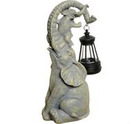 Fauhapyway Estatua solar de jardín de linterna de elefante, resina impermeable