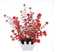 Fauhapyway Flores artificiales con mini valla para decoración de mesa, hogar, oficina, jardín, juego de vegetación de plástico de 22 cm (rojo brillante)