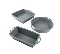 Fauhapyway Juego de 3 moldes de silicona para hornear pasteles redondos cuadrados flexibles, resistentes al calor hasta 230 grados para Celsius