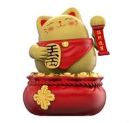 Fauhapyway Lucky Cat Waving Arm Solar Powered Beckoning Fortune Ornamento Maneki Neko Desktop Figurine Auto Home Office Decor 9X10x13cm(amarillo)