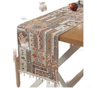 Fauhapyway Mesa bohemia vintage para camino con cuentas de concha y borlas, flecos de encaje jacquard para decoración para el hogar comedor, tela de poliéster texturizada (35 x 160 A)