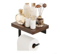 Fauhapyway Moderno soporte para rollo de baño con estante para | Natural para madera de nogal negro, elegante, respaldo sin taladro, sello impermeable, estilo minimalista moderno
