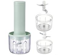 Fauhapyway Picadora de ajo eléctrica USB con 2 tazas, acero inoxidable, para verduras, trituradora de hielo, procesador de alimentos portátil para cocina, campamento (verde)