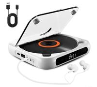 Fauhapyway Reproductor de CD portátil Hi-Fi Sound, recargable para batería, Reproducción inalámbrica y con cable (blanco)