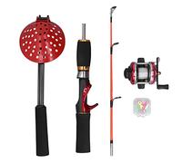 Fauitay Combo de Caña y Carrete para Pescar en Hielo de 56 Cm, Caña de Pescar Sensible con Hilo de Pescar y Anzuelos de Púas, Caja de Almacenamiento de Anzuelos Portátil para