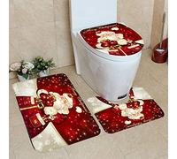 Fauitay Juego de Alfombras y Tapetes de Baño Navideños, 3 Piezas, Tapete Antideslizante de Papá, Tapete de Baño, Cubierta para Asiento de Inodoro, Tapete para Piso de Inodoro en Forma (A)