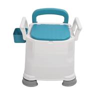 Fauitay Silla de inodoro portátil para ancianos, altura ajustable, antideslizante, reposabrazos ancho, respaldo de poliuretano suave, cubierta plegable silenciosa con cesta lateral para dificultades