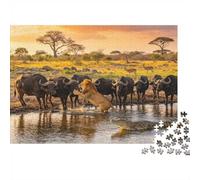 Fauna Africana 1000 Piezas Puzzle Recyclable Manadas de Leones y Búfalos Puzzles para Ancianos Tiempo de Juego Familiar Props Alivia la Demencia Senil Excelente Regalo 52x38cm/1000 Piezas