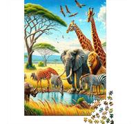 Fauna Africana Puzzle de 1000 Piezas Papel para Adultos Escena de Abrevadero Juego de Puzzle 1000 Piezas Relajación Familia 38x26cm/1000pcs