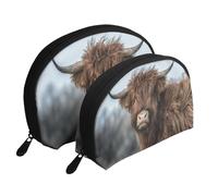 Fauna Escocesa de la Vaca de Las Tierras Altas, Bolsa de Maquillaje de Concha, Monedero pequeño para Mujer, Bolsa de artículos de tocador, Bolsa de cosméticos, 2 Piezas