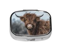 Fauna escocesa de la vaca de las tierras altas, Pastillero cuadrado para bolsillo o monedero, pequeño contenedor de pastillas, organizador de pastillas de viaje