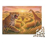 Fauna Salvaje Africana Laberinto Puzzle de 1000 Piezas Papel para Adultos Puesta de Sol en la Sabana Juego de Puzzle para Toda la Familia Relajación Decoración Regalo 70x50cm/1000pcs