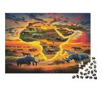 Fauna Salvaje Africana Mapa de África Puzzle de 1000 Piezas Papel Puzzle para Adultos Paisaje Africano Relajación Decoración Familiar 52x38cm/1000pcs
