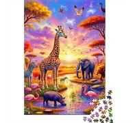 Fauna Salvaje Africana Puzzle de 1000 Piezas Cartón para Adultos Atardecer Paisaje Decoración Hogar Relajante Regalo Familiar 70x50cm/1000pcs