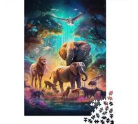 Fauna Salvaje Africana Puzzle de 1000 Piezas Papel para Adultos Escena Nocturna de Bosque Puzzle para Adultos Relajante Hogar Familia Decorativo Regalo 38x26cm/1000pcs