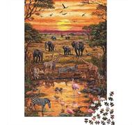 Fauna Salvaje Africana Sabana Puzzle de 1000 Piezas Papel para Adultos Atardecer Agua Naturaleza Relajación Atención Decoración Regalo 38x26cm/1000pcs