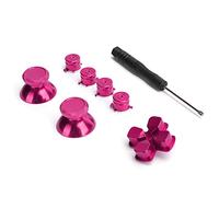 FAUOSWUK Accesorio de Reemplazo de Palanca de Pulgar con Botón de Metal, Agarre de Aleación de Aluminio Duradero para Controlador de Gamepad, Mejora la Experiencia de Juego, Juego de 7 Piezas (Rosa