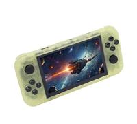 FAUOSWUK Consola de Juegos Retro Portátil, Pantalla IPS de 5 Pulgadas, 2 GB, DDR4, USB C, Reproductor de Videojuegos Portátil con Iluminación de Joystick RGB (Amarilla Transparente)