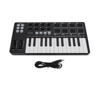 FAUOSWUK Controlador de Teclado MIDI USB de 25 Teclas, Teclas Sensibles a la Velocidad con 8 Pads de Batería Retroiluminados Modo de Acordes de Arpegiador de 8 Perillas, para Software