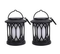 FAUOSWUK Paquete de 2 Luces Solares Colgantes, Farol Exterior con Efecto de Llama Parpadeante, Panel Monocristalino, IP65, de Atardecer a Amanecer, para Jardín, Patio (Luz de Llama 91008A con Clips