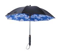 FAUOSWUK Paraguas Portátil con Ventilador y de Nebulización para Viajes de Verano, Paraguas con Ventilador de Refrigeración, Tela de Impacto Negra 190T (Azul)