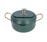 FAUOSWUK Pot de Freidora Profunda Japonesa, Maceta Japonesa con Mangos Dobles, Calibre de Temperatura de Tapa y Aceite, Freidora de Aceite de Acero de Carbono Antiadherente para Camarones (Verde)