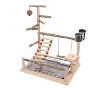 FAUOSWUK Puesto de Juegos para Loros, Parque Infantil de Madera Resistente para Pájaros con Columpio para Accesorios de Jaula para Loros, Adecuado para Todos los Pájaros