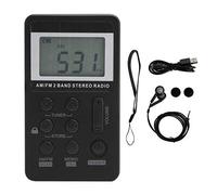 FAUOSWUK QQT103 Mini Radio FM Am Portátil, Receptor de Radio Estéreo Profesional con Alta Sensibilidad y Pantalla LCD, con Auricular (Negro)