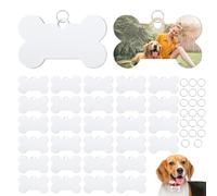 FAURAPMNG 30 Etiquetas de Perro en Blanco de Aluminio por Sublimación, Etiqueta de Estampado de Hueso en Blanco Con 20 Anillos, Transferencia de Doble Cara