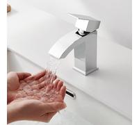Faustina Grifo de Baño para Lavabo rectangular, Grifo de Lavabo para Baño Mezcla dor Monomando Cuadrado con Vaciador Acero Inoxidable, cromado pulido